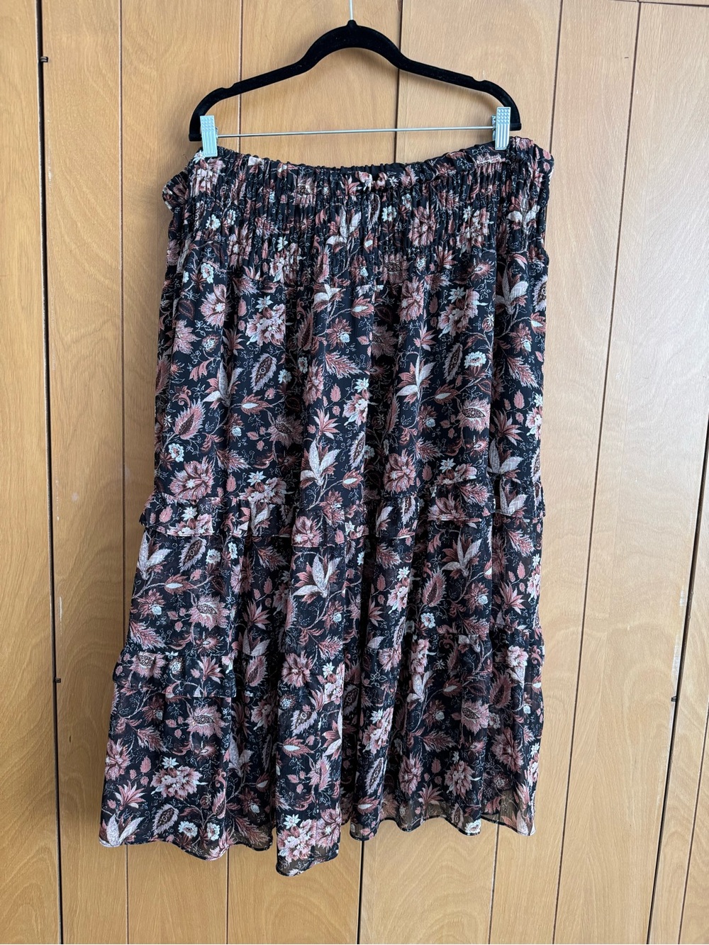 Madewell Black Maxi Skirt with Blush Floral Print